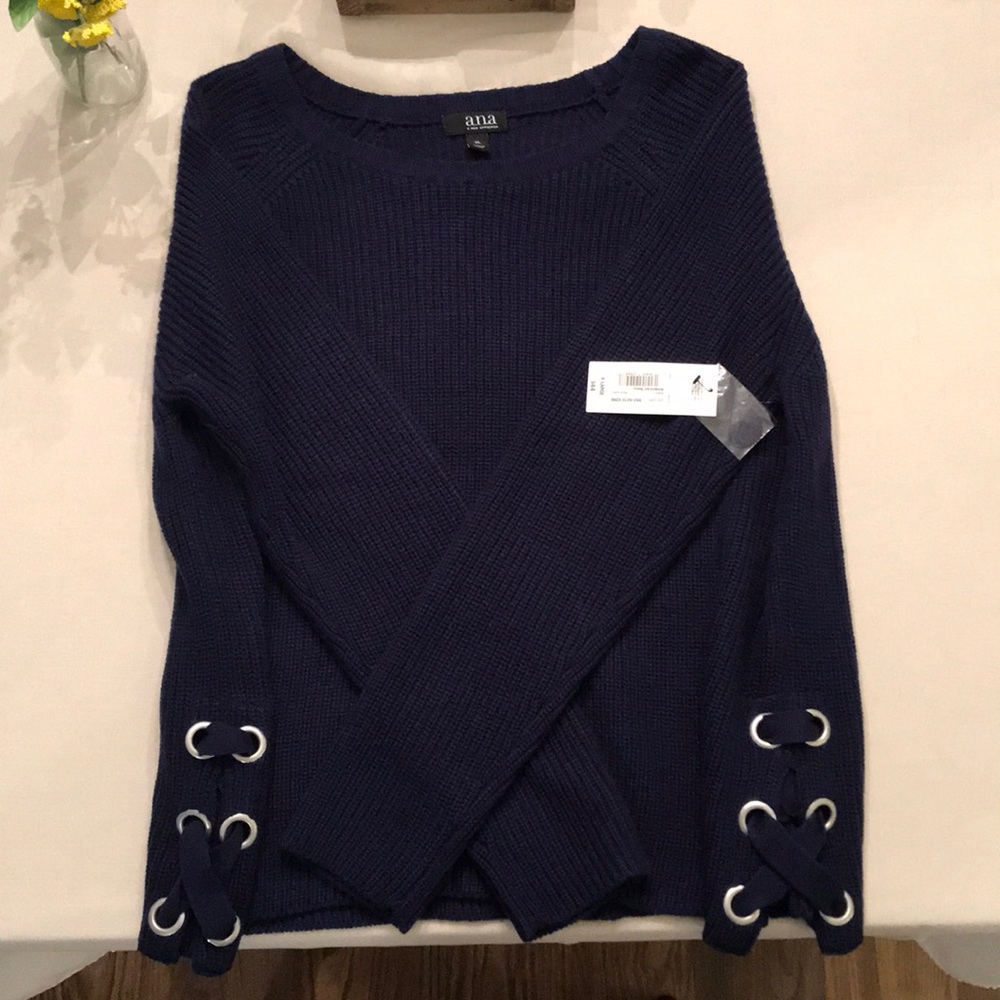 SALE Navy blue tie up sweater